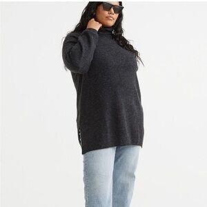 H&M Casual Classic Long Sweater Mockneck Turtleneck Dark Grey Medium